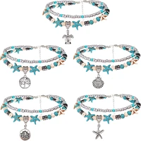 5 pack double anklet conch starfish rice bead yoga beach turtle pendant anklet bracelet european and american explosion jewelry