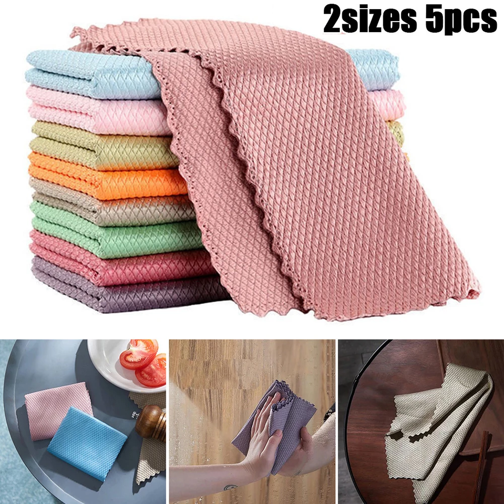 

5Pcs Household Cleaning Cloths NanoScale Streak-Free Anti-Grease Cleaning Towel Washing Dish For Kitchen Absorbent Cleaning Tool