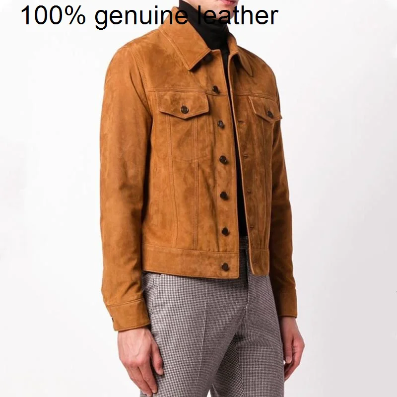 

casual Wholesales.Brand men High style quality genuine jacket.classic cow leather coat.vintage slim cowhide jackets