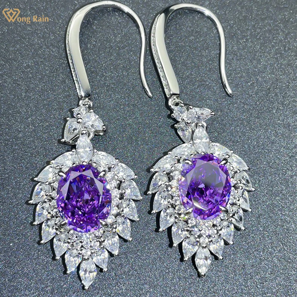 

Wong Rain Luxury 925 Sterling Silver 10*8 MM Created Moissanite Gemstone Party Bohemia Pear Drop Dangle Earrings Fine Jewelry