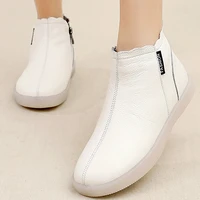 genuine leather womens ankle boots side zipper warm short plush female winter boots white woman casual booties comfortable