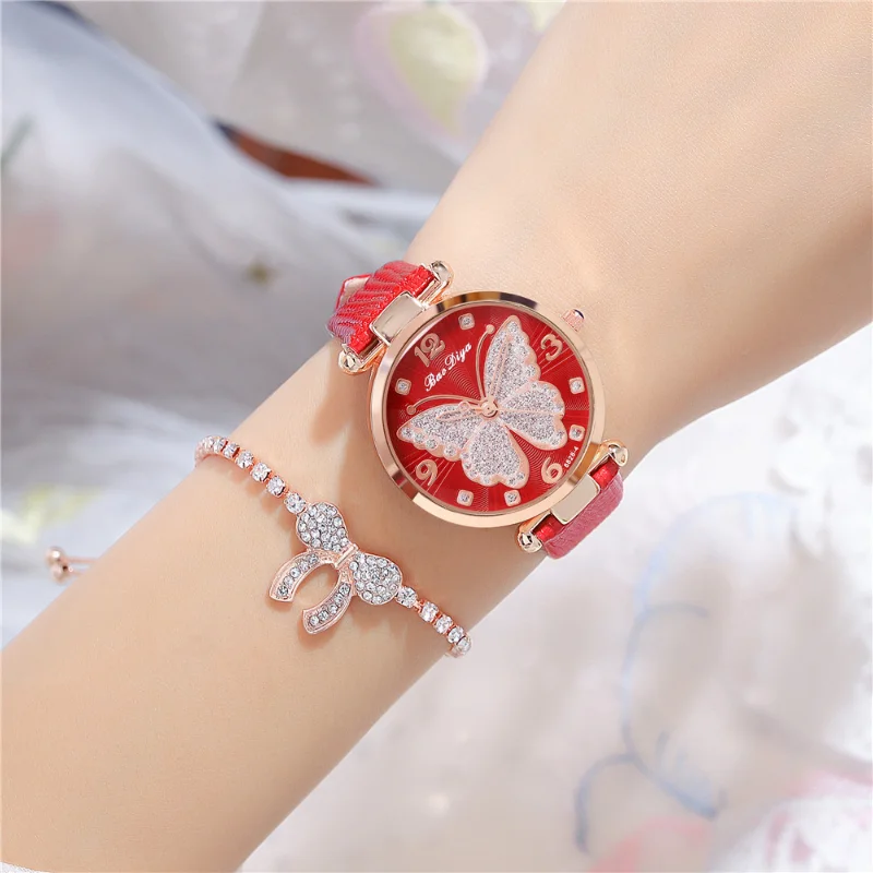 Fashion Women Quartz Watches Butterfly Dial Design Casual Female Wristwatches Woman Watches Leather Clock Montre Femme Gift