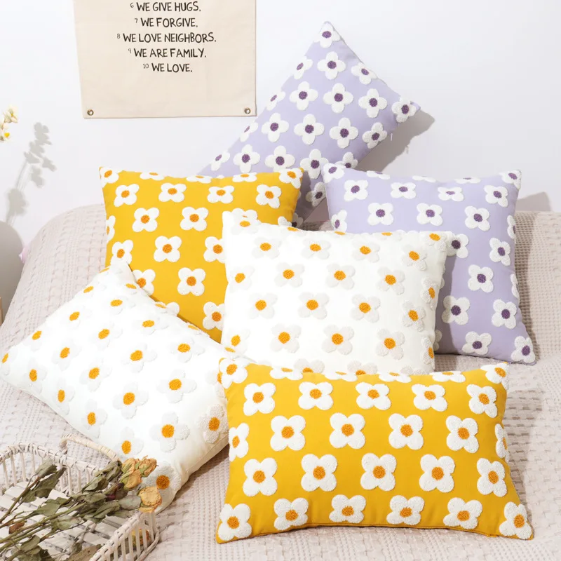 

Nordic Style Elegant Tufted Petal Flower Throw Pillow Cases Embroidery Decorative Square Cushion Cover for Bed Sofa Couch TJ7156