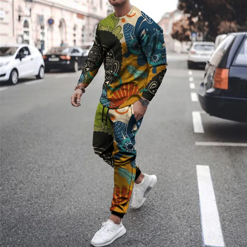 Autumn Men Tracksuit New Sets Fashion 2022 Clothing For Man Oversized Casual Short Sleeves Print T-Shirt+Shorts Suits Streetwear