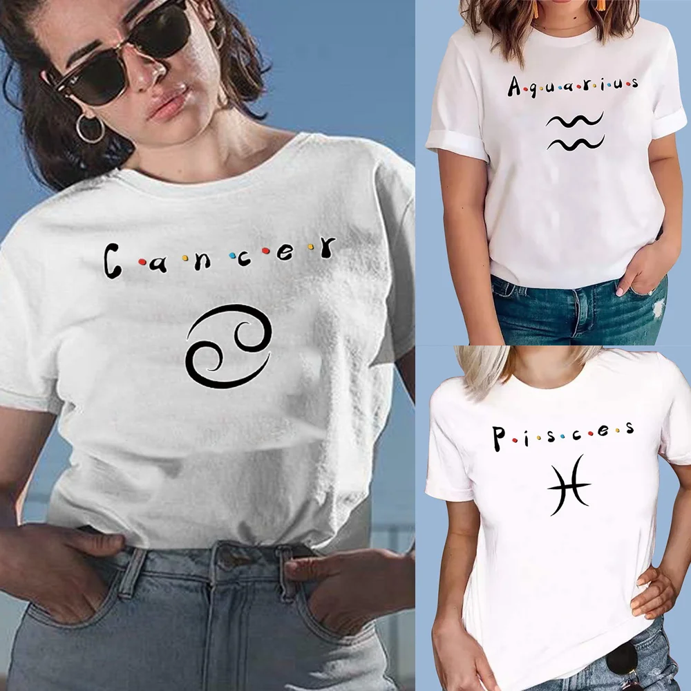 

Women 12 Constellation Print 2022 Fall Autumn Shirt Clothes Tshirt Tee Womens Top Female Print O-neck Graphic T-shirt Streetwear