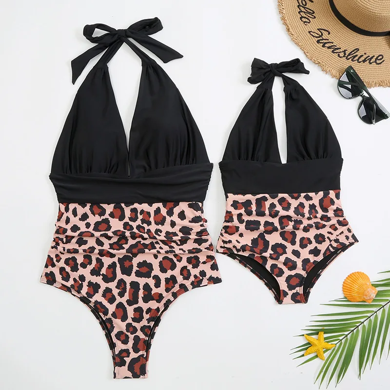 

2023 Summer Swimsuit Mommy And Me Clothes Family Swimwear Leopard Mother Daughter Swimsuit Matching Bikini Women Girls Clothes