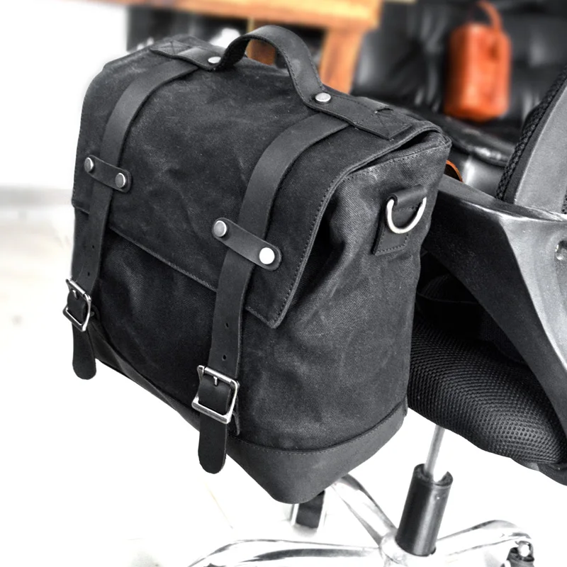 

Retro For Rear Canvas Bike Luggage Waxed Rider Men Bag Waterproof Motorcycle Saddle Bag Side Vintage Bag Bag Motorbike