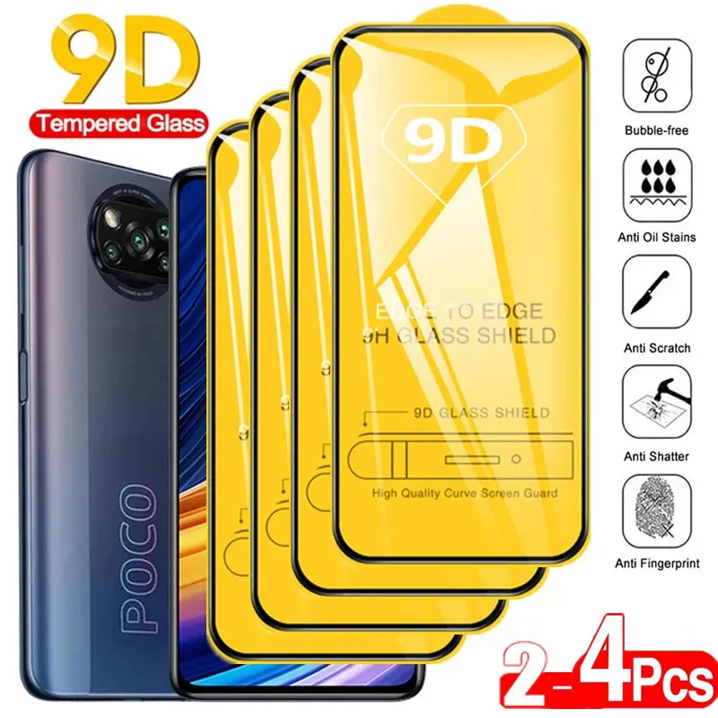 

9D Tempered Glass for Xiaomi Poco X2 X3 Pro NFC F3 M3 M4 GT Screen Protectors for Redmi Note 10 9 8 11 Pro 10s 9s 8T 11s 9A 9C