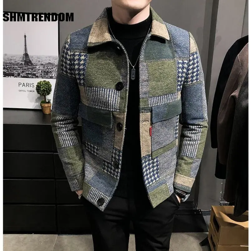 2023 Men Winter Fleece Suit Jacket New High-quality Self-cultivation Warmth Fashion Casual Maj Clothing Plaid Men Blazer Coat