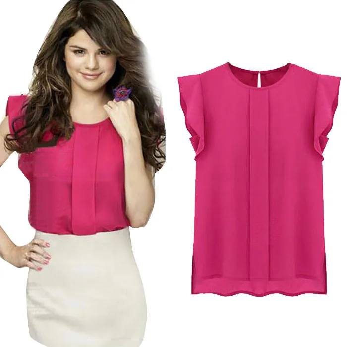 

Hot Sale Blouse Women tops Ladies Casual Loose Chiffon Short Tulip Sleeve Blouse Shirt Tops Feminine Clothing
