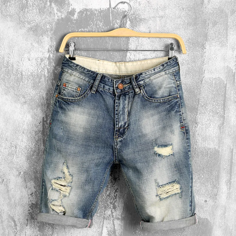 

Summer Denim Shorts Male Jeans Men Jean Shorts Bermuda Skate Board Harem Mens Jogger Ankle Ripped Wave Korean Fashion