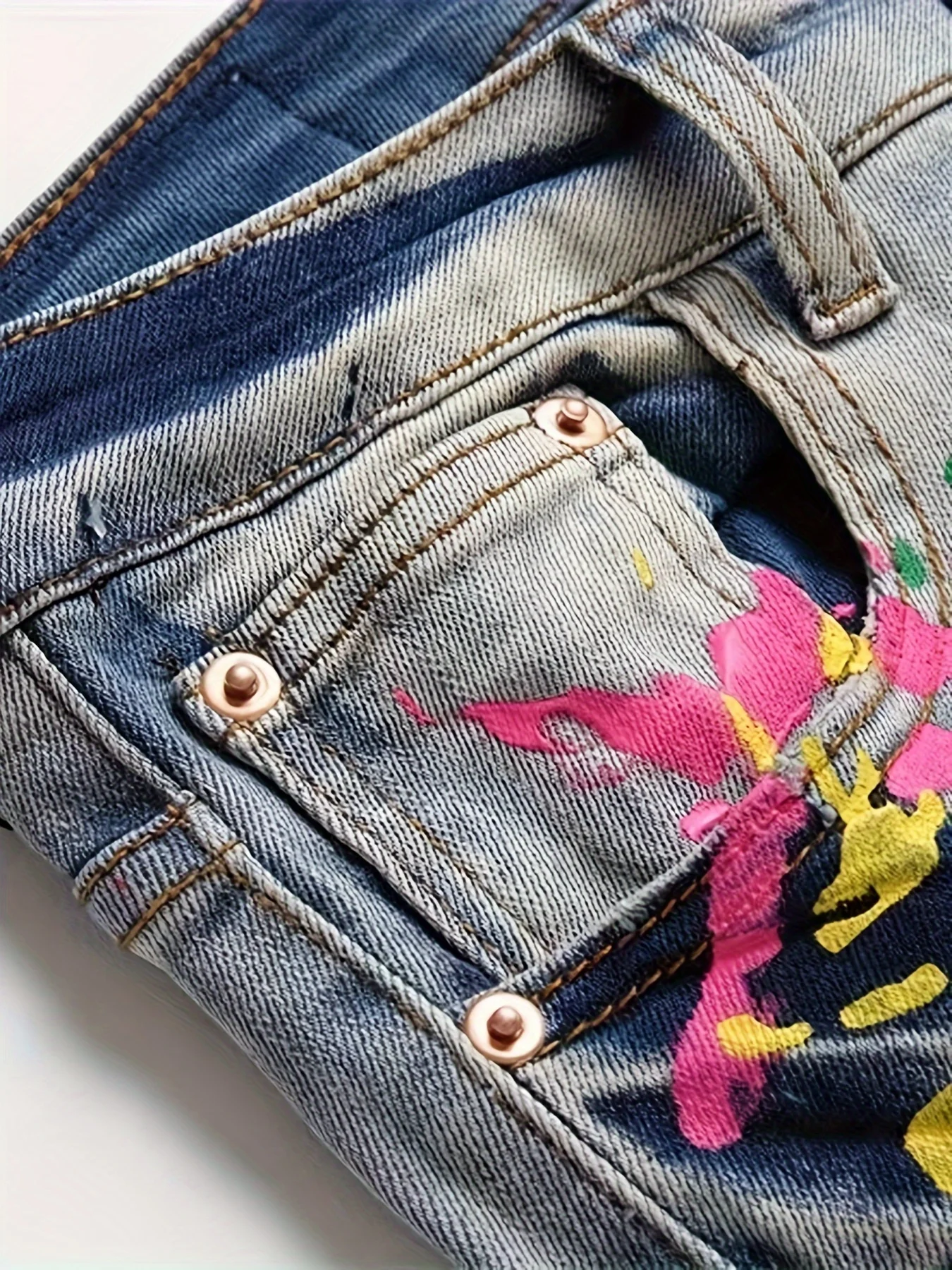 Мужские эластичные джинсы четырехсезонного цвета с графическим принтом и