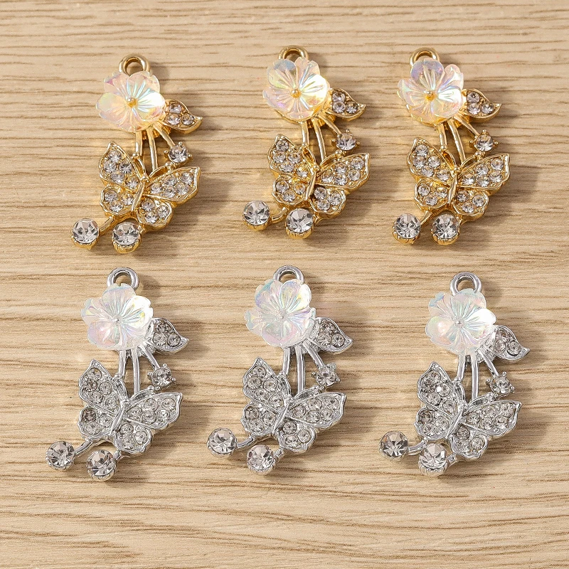 10 шт. 13x28 мм модные подвески с хрустальными бабочками и цветами для изготовления