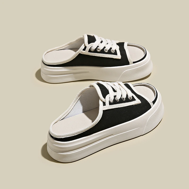 New Summer Comfortable Platform Women's Slippers Fashion Breathable Lace-up Canvas Shoes For Women Non-slip Ladies Casual Shoes