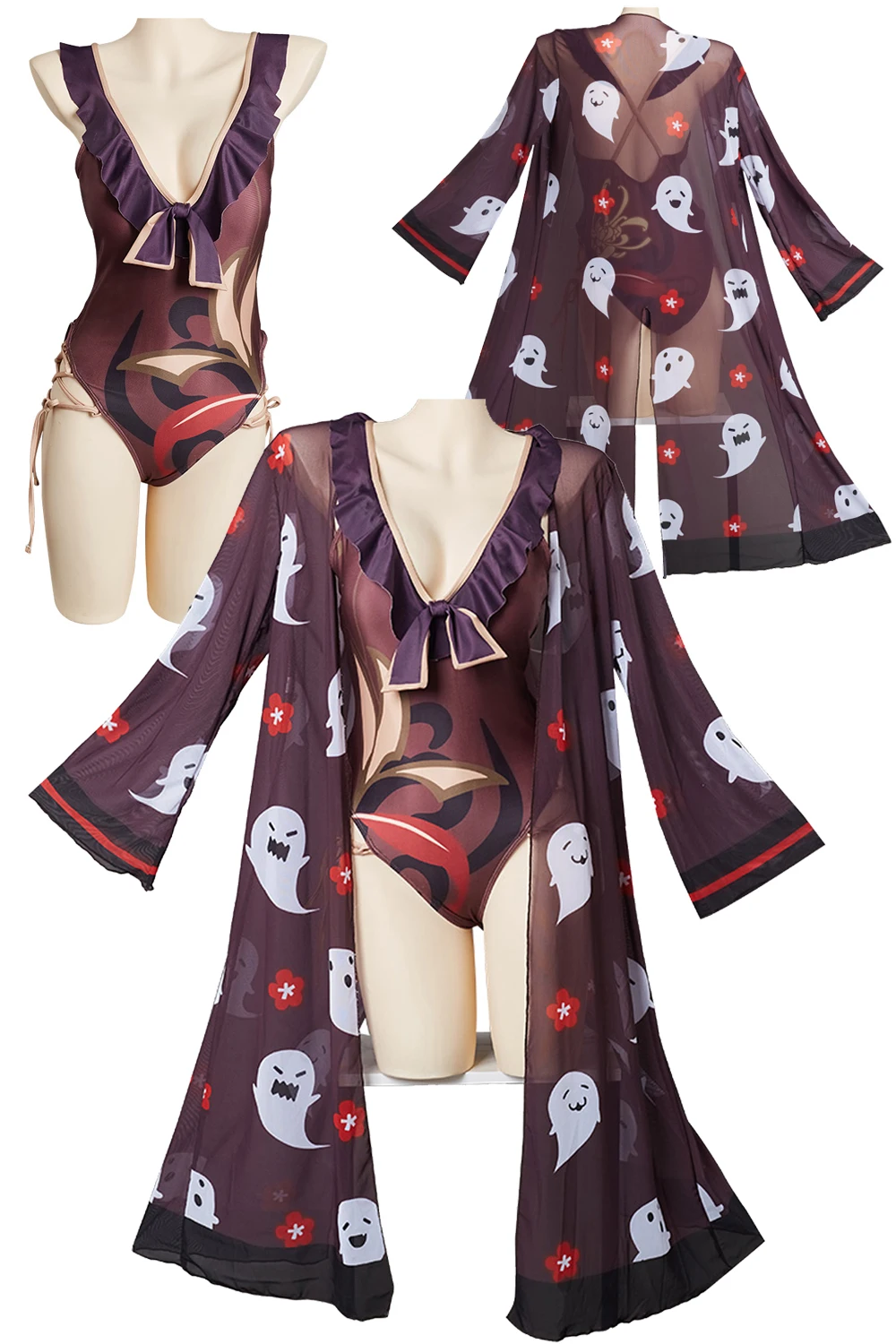 Disguise Hu Tao Cosplay Role Play Swimsuit Cloak Anime Genshin Impact Costume Swimwear Women Fantasy Fancy Dress Up Party Cloth