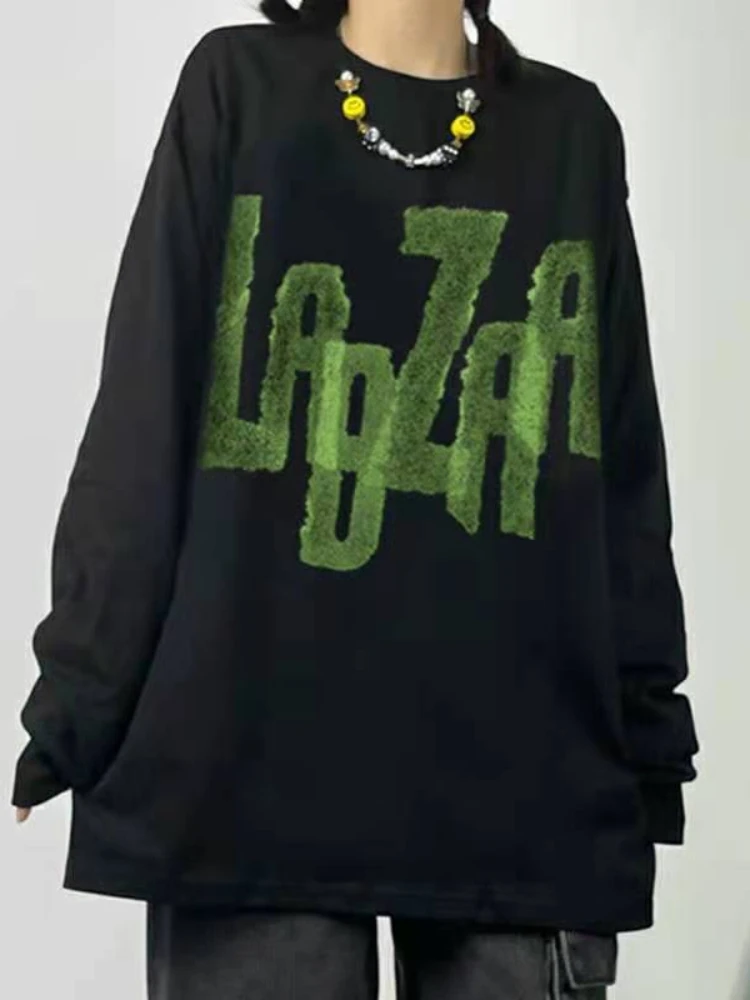 

Vintage Black T-shirt Sweatshirts Women Oversized Clothes Preppy Style 2022 Spring Autumn Grunge Aesthetic Female Trendy Fashion