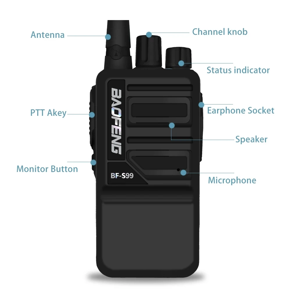Baofeng BF S99 Walkie Talkie High Power Real 8W Portable Two Way Radio 400-470MHz FM Radio Long Range Transceiver +earphone
