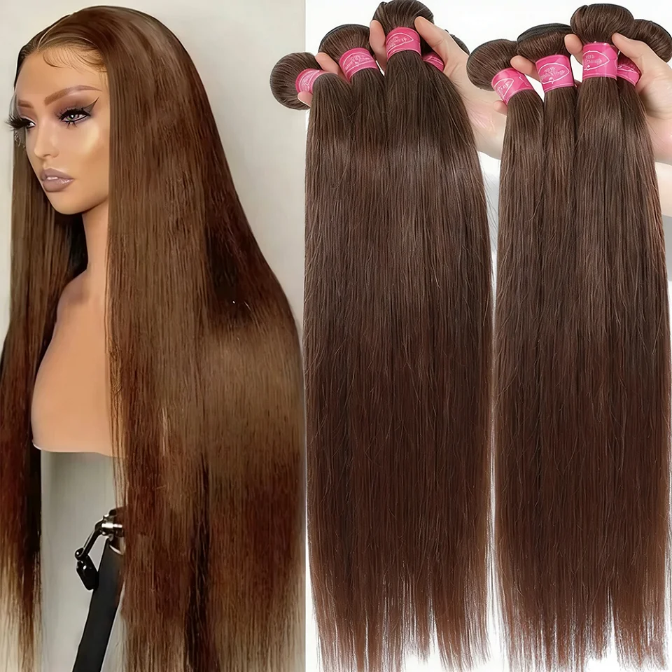 #4 Chocolate Brown Bone Straight Human Hair Bundle Deal Unprocessed Virgin Raw Brazilian Straight Human Hair Bundles Wholesale