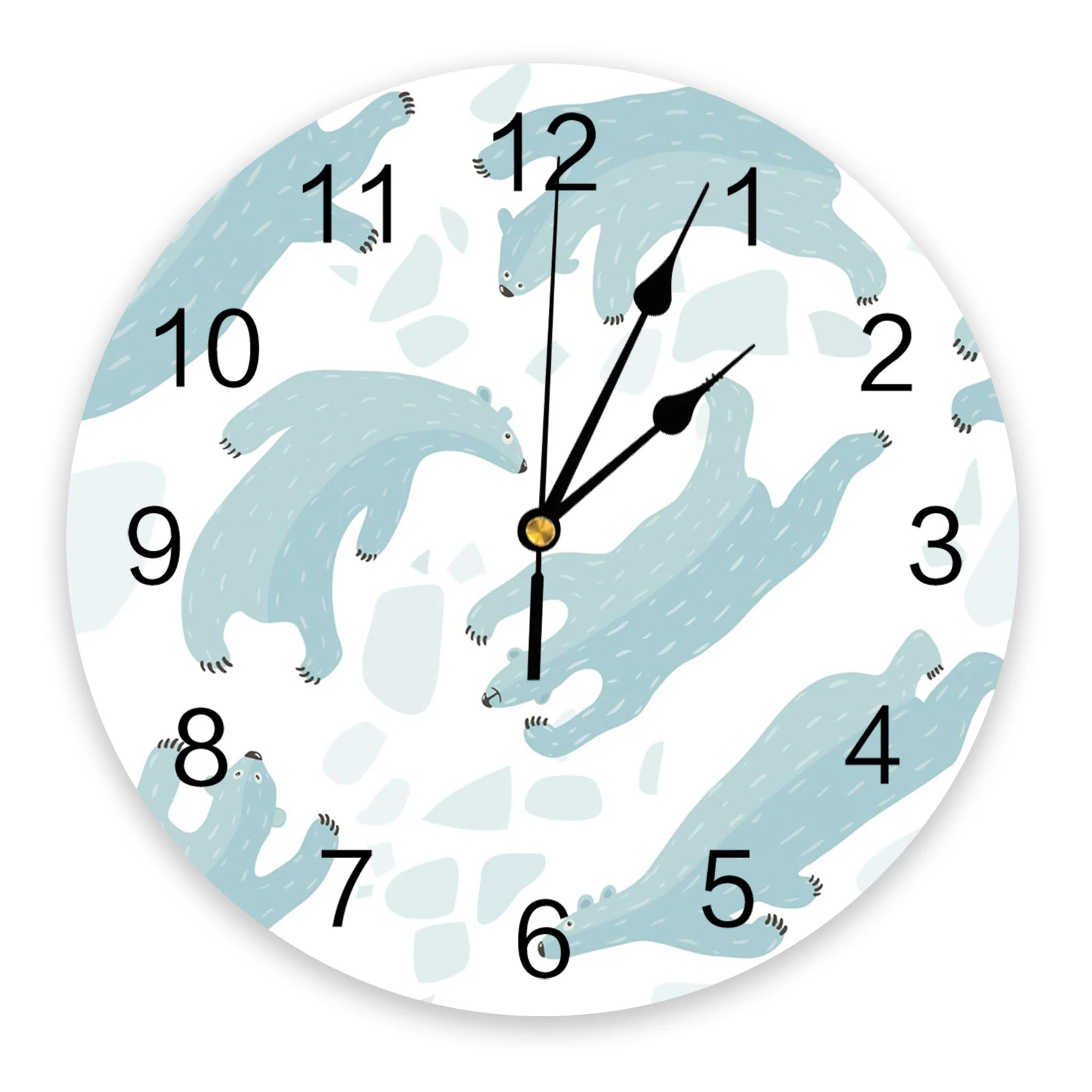 

Polar Bear Blue Art PVC Silent Wall Clock for Office Bedroom Modern Hanging Watch for Kitchen Decor Creative Digital Clock