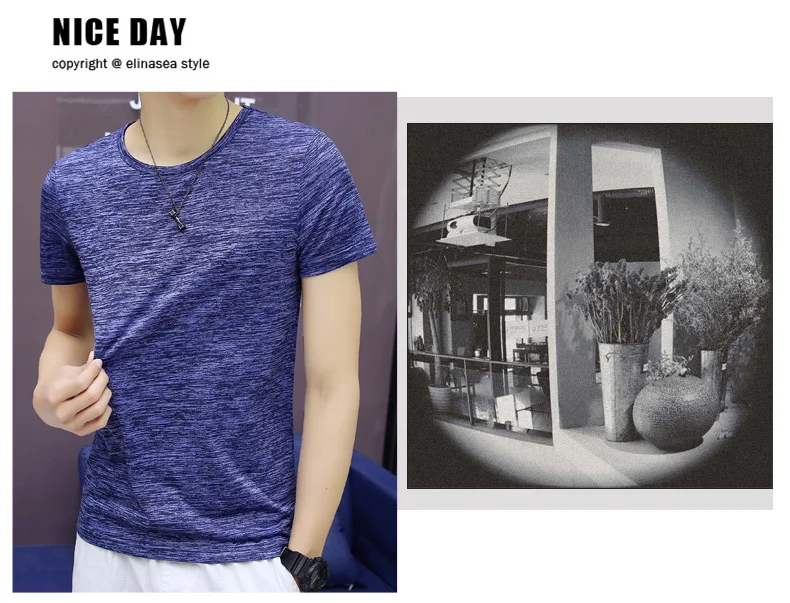 

8322-T-Summer men's round neck T-shirt solid color loose T-shirt trend clothes five points men's clothing