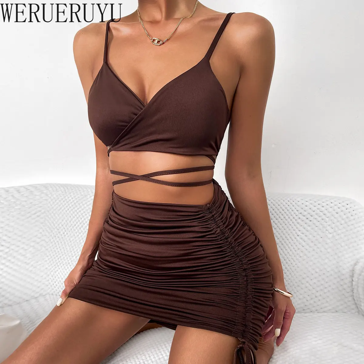 

New Sexy Mini Bandage Women Slip Dress Y2k Streetwear Clothes Party Bodycon Backless Folds Hollow Out Summer Dresses Woman 2022