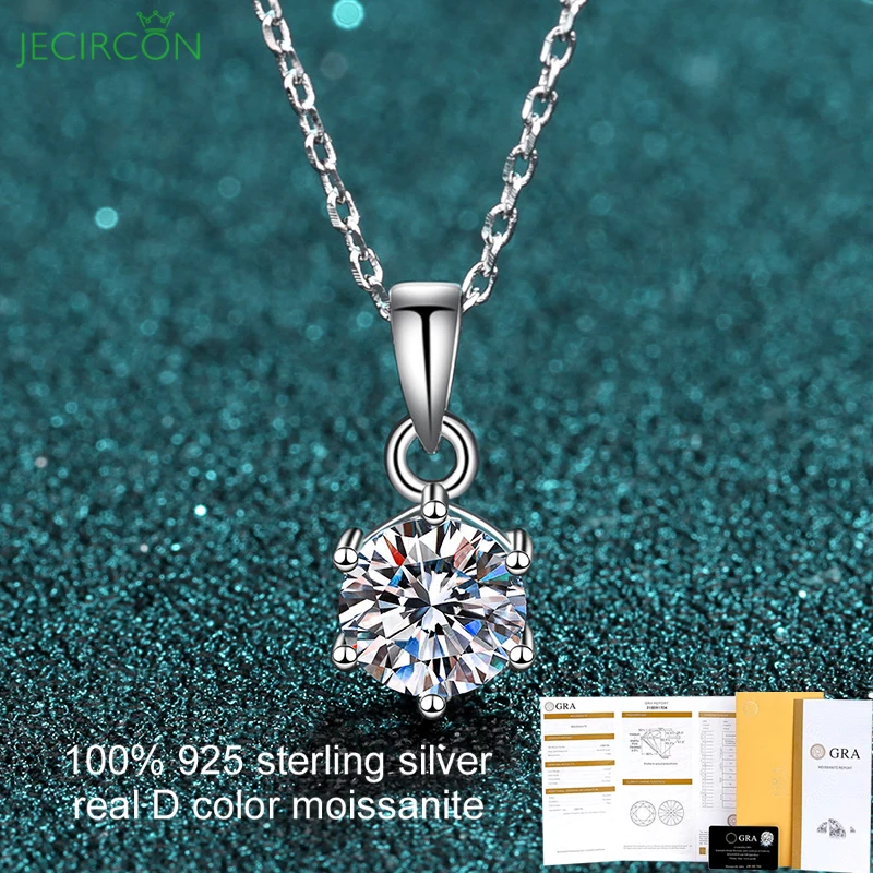 

JECIRCON Authentic 0.5-5ct Moissanite Pendant Necklace for Women 925 Sterling Silver Simulation Diamond Cross Chain Fine Jewelry