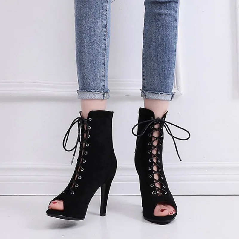 Женские ботинки на высоком каблуке черные туфли для латиноамериканских танцев