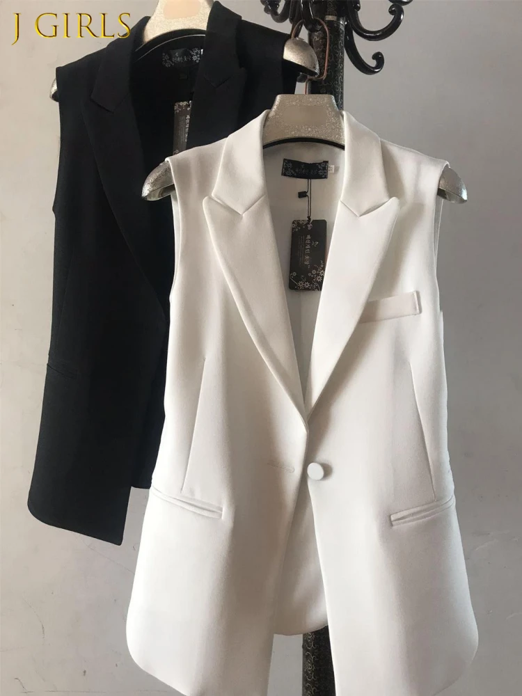 

J GIRLS Vests Women Outwear Popular Casual All-match Tender Ladies Solid Single Button Spring Fall Turn-down Collar Pockets New