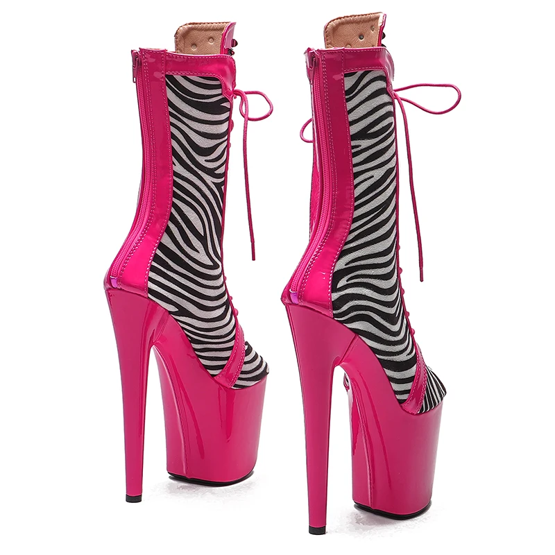 Leecabe 20CM/8Inch Zebra stripes disco party High Heels Shoes Pole Dance boot Women's Platform boots 4B