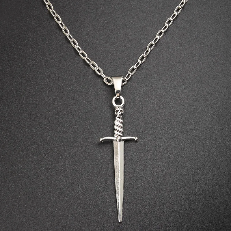 Gothic Dark Style Skull Sword Pendant Necklace Rock Punk Dagger Weapon Necklaces For Women Men Handmade Jewelry Mystical Gifts