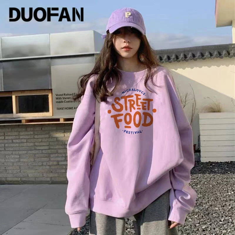 

DUOFAN Women Letter Printing Hoodies Spring and Autumn Loose Sweatshirt Trend Fashion Long Sleeve Popularity Casual Pullover Top