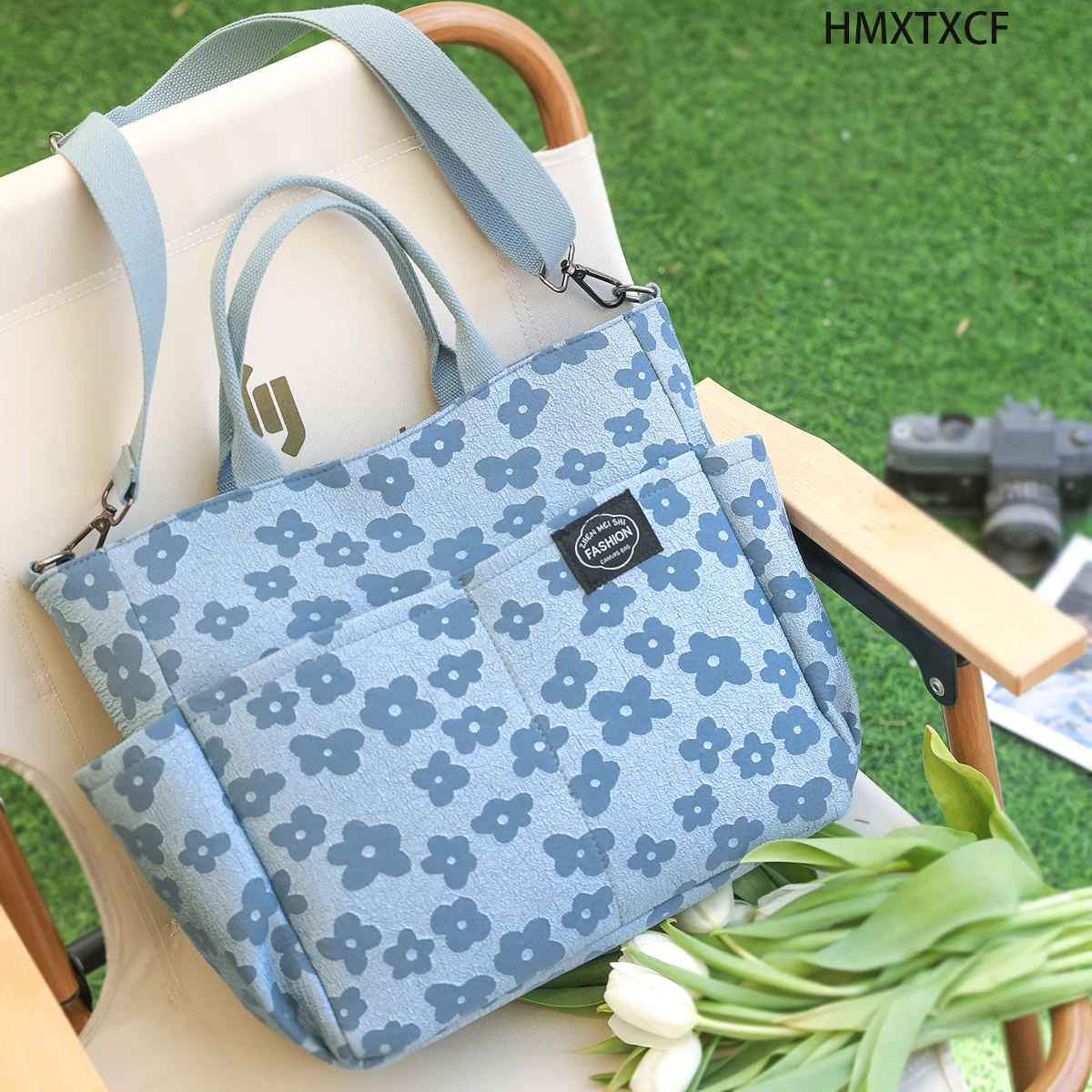 

Flower Jacquard Tote Bag, Large Capacity Crossbody Bag, Women's Nylon Satchel Purse For Outdoor Travel
