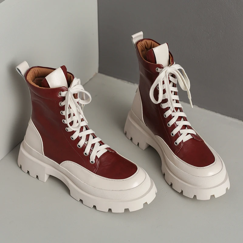 

Rimocy British Style Vintage PU Leather Boots Women Mixed Color Platform Ankle Botas Mujer 2022 Autumn Anti-slip Lace Up Shoes
