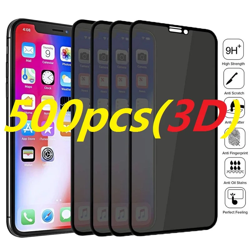 

500pcs Full Cover Privacy Screen Protectors For iPhone 13 14 11 12 Pro MAX XS XR Tempered Glass For iPhone 7 8Plus Anti-spy Film