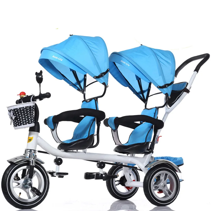 Baby Twin Tricycle Stroller 3 Wheels Double Stroller for Kids Twins Guardrail Seat Baby Toddler Bicycle Car Tricycle Child Pram