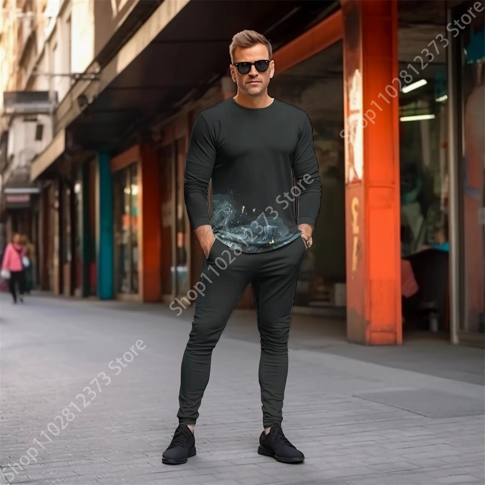 2023 Man Tracksuit Sets Men's Long Sleeve T-shirts Two Piece Set Men Fashion 3D Retro Printing Casual Streetwear Men's Clothing