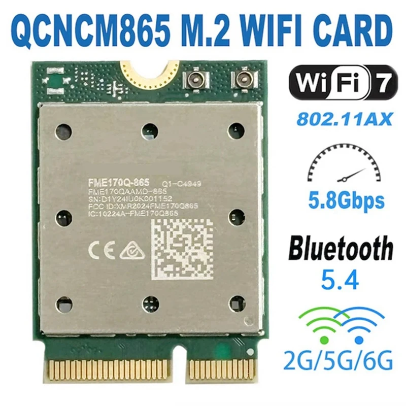 Беспроводная сетевая карта WiFi7 QCNCM865 Bluetooth 5.4, трехдиапазонная 2.4G5G6ГГц, 5800M, M.2 NGFF, беспроводной сетевой адаптер-A31R (art.: 3920d8fd65cbc) - 3920d8fd65cbc
