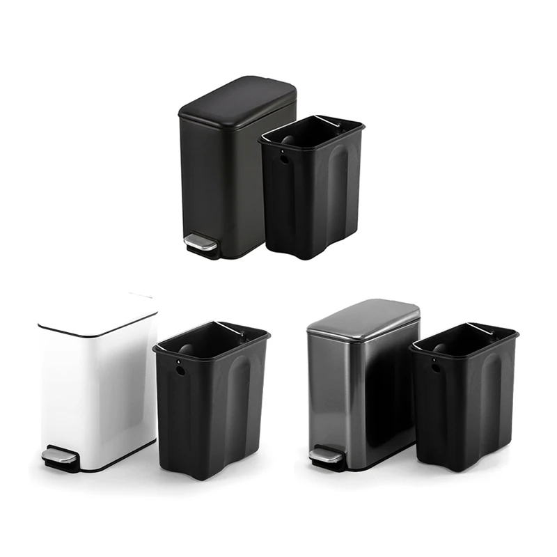 

Компактная мусорная корзина из нержавеющей стали для ванной комнаты со стальным педальным шагом и съемной подкладкой из пластикового ремн...