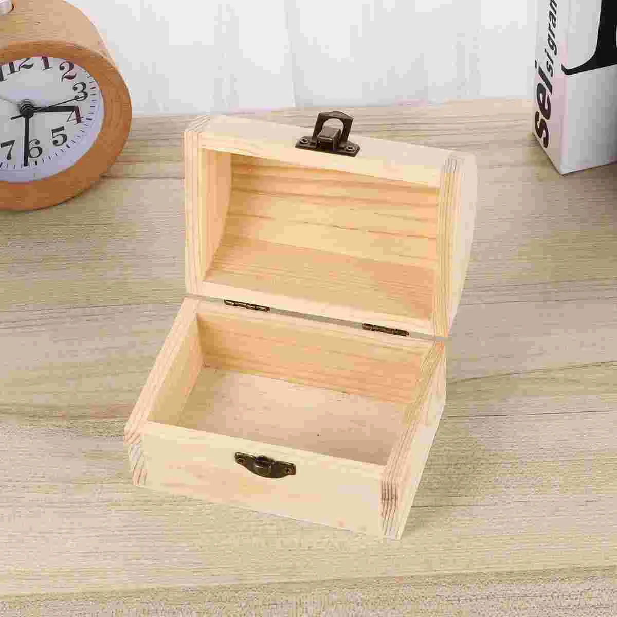 

Box Wooden Jewelry Diyunfinished Case Wood Treasure Storage Graffiti Blank Boxes Necklace Earrings Lock Locking Arched Trinket
