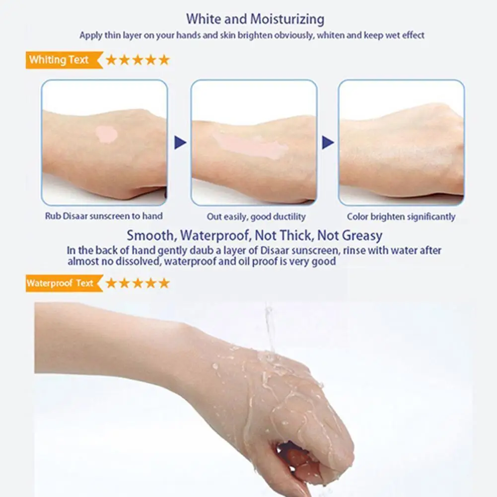 

80ml Sunscreen Cream Disaar Beauty Skin Care Spf Max Oil Uva/uvb Oxidant Scavenger Radical Anti Body Free 90 Sunblock V6l6