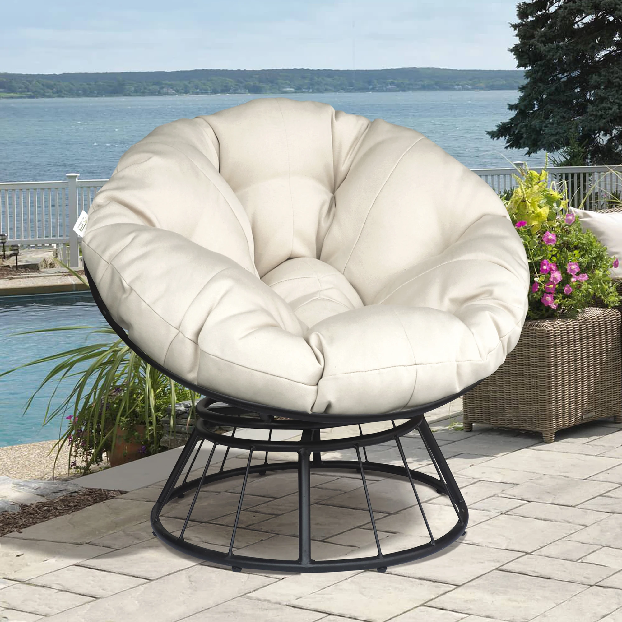 With Round Cushion And Steel Frame,beige