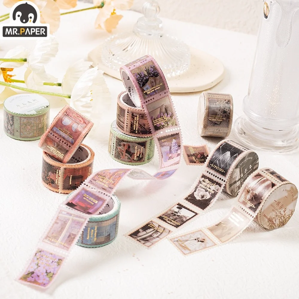 

Mr.Paper 8 Designs Vintage Stamps Series Washi Tape Creative DIY Bronzing Stamp Hand Account Stickers Stationery Decorative Tape