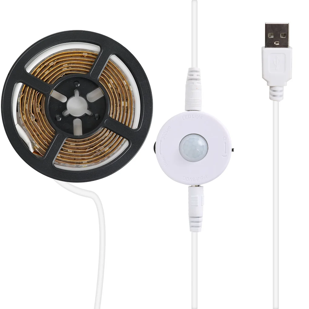 

Гибкая светодиодная лента с датчиком движения, освещение для кровати, коридора, лестницы, с функцией таймера