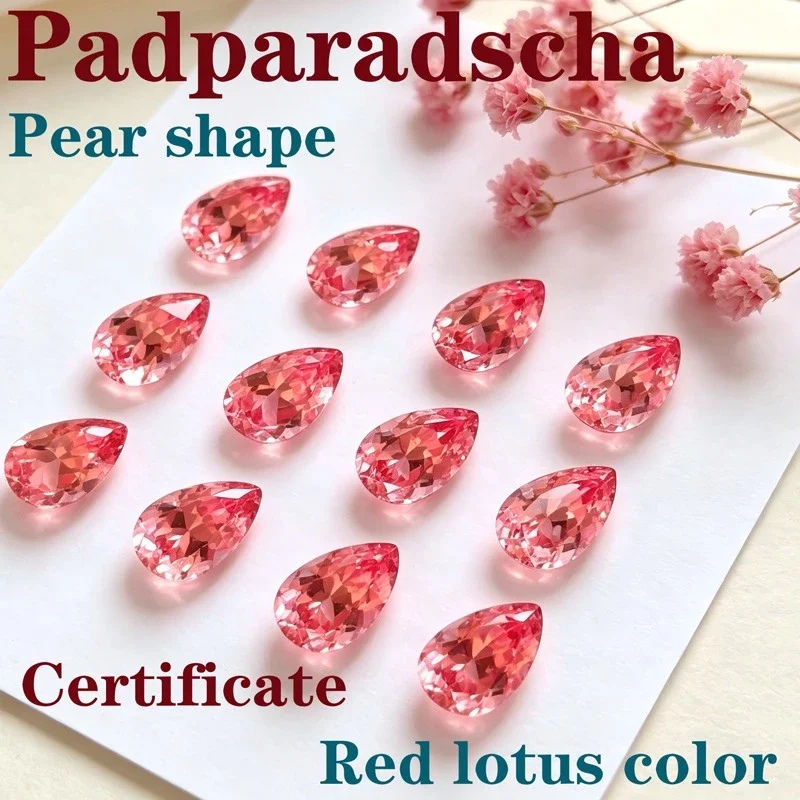 Фото Лабораторный изолированный гранат Padparadscha красного цвета, грушевидной формы, с сертификатом №2