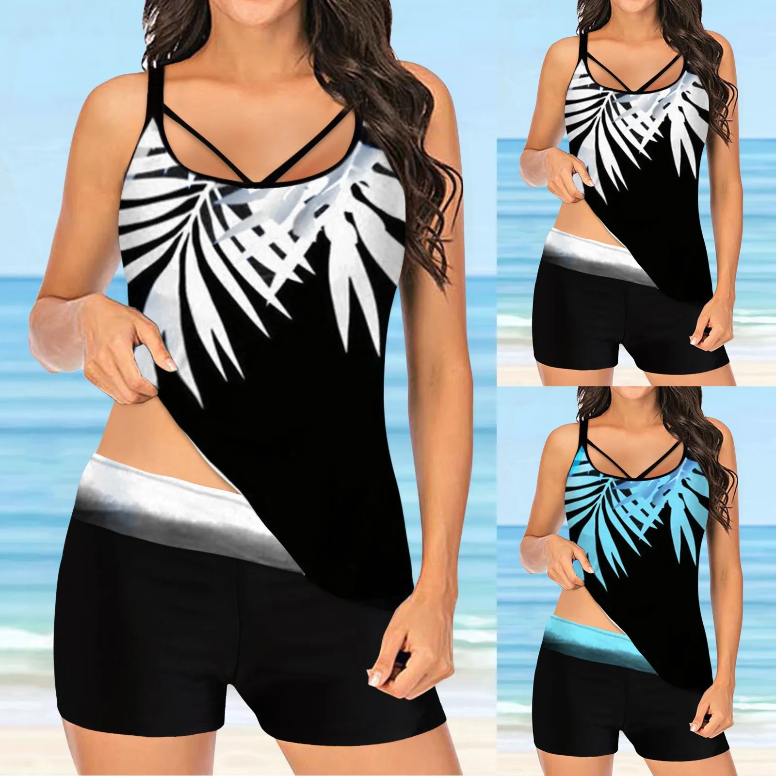 

Комплект бикини и шорты для женщин, купальники с принтом, на бретельках, пляжные шорты