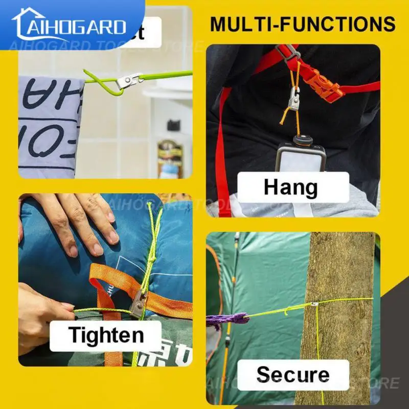 

4Pcs/set Automatic Lock Hook Self-locking Free Knot Easy Tighten Rope Kit For Camping Tent Accessories With Hooks And 6m Rope