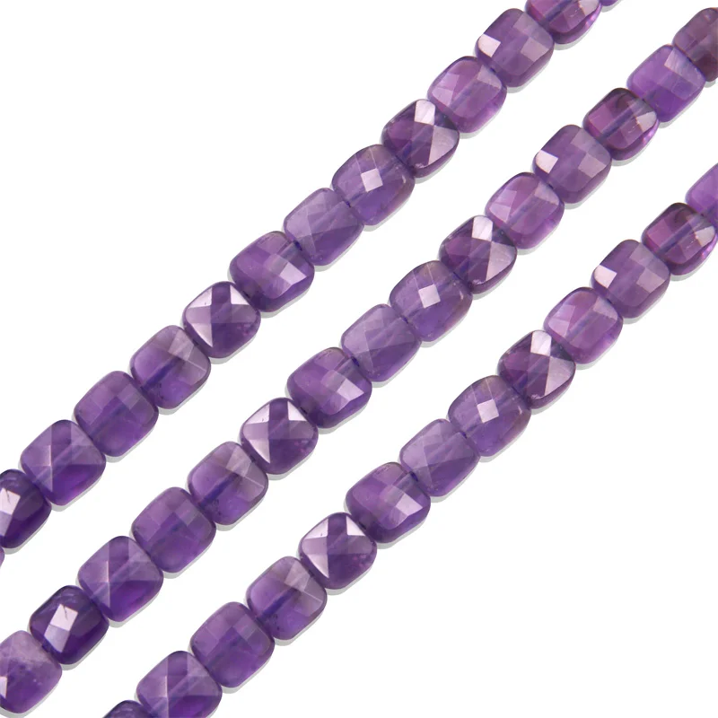 

Amethyst Beads Strand Faceted Square Cube Shape 6mm Natural Stone For Making Jewelry DIY Craft Chakra Bracelet Necklace Earrings