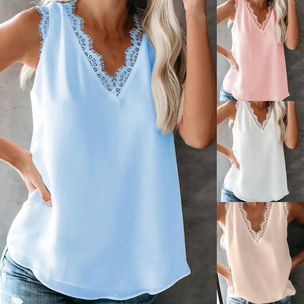 

Sexy Vest V-Neck Lace Patchwork Black White Shirt Women Vest Breathable Polyester Eye-catching Loose Girl Vest