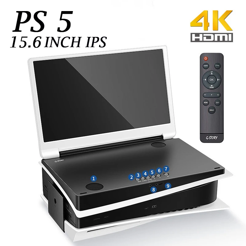 15,6-дюймовый портативный монитор IPS 4K 60 Гц с поддержкой HDR, Freesync, двумя динамиками и игровым дисплеем для ноутбука PS5 и переключения экранов.