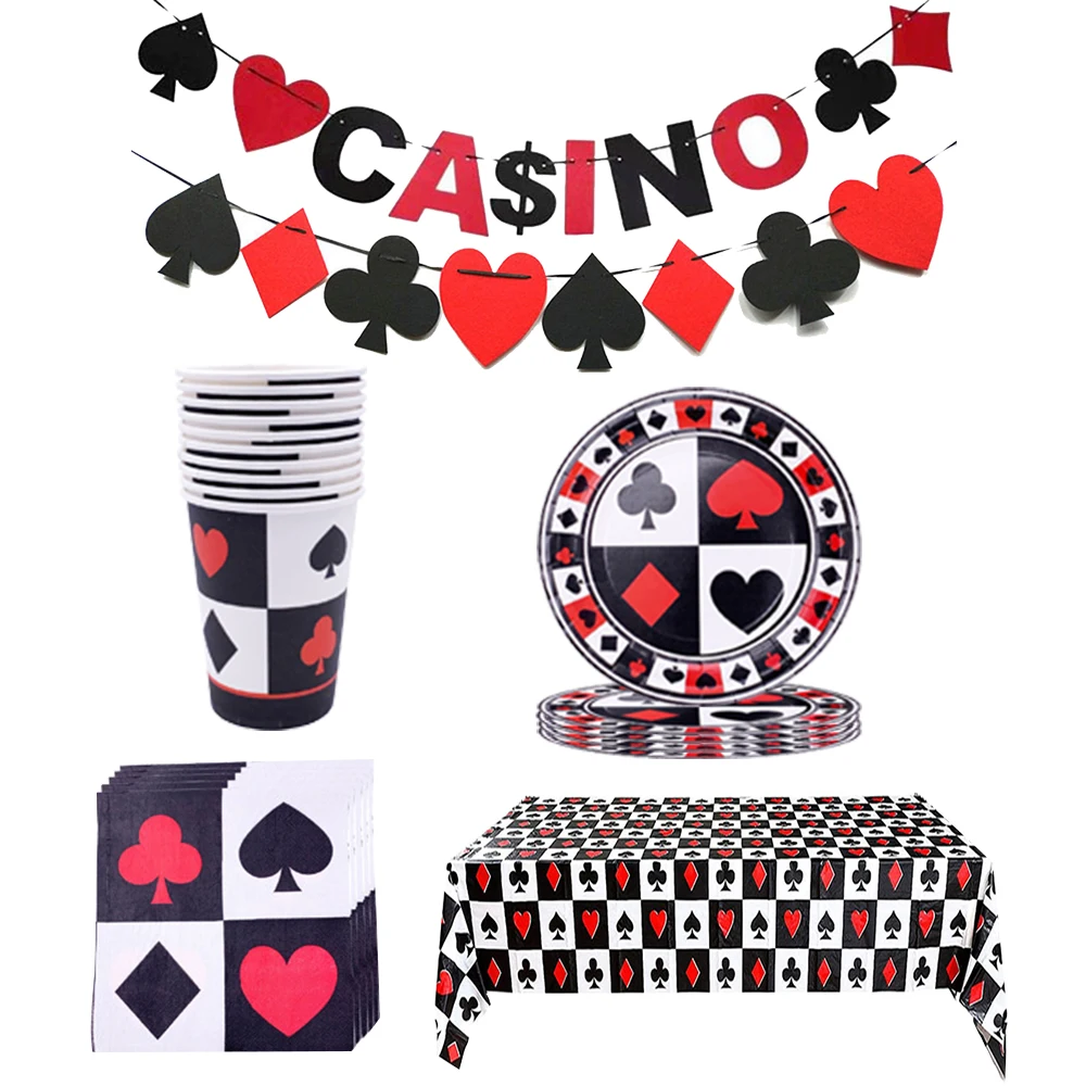 

Poker Game Themed Birthday Party Supplies Casino Night Disposable tableware Plates Napkins Las Vegas Theme Casino Party Decor